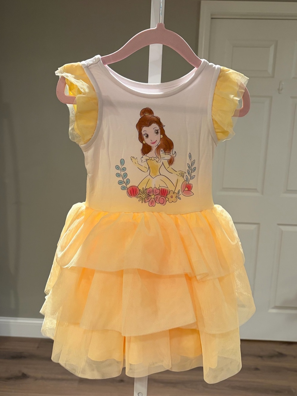 Little Sleepies Disney Princess Belle Flutter Tiered Tutu Dress, Yellow, 2T